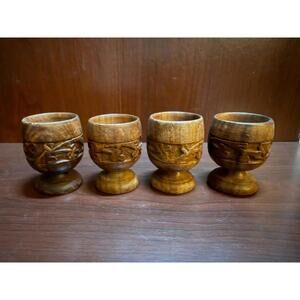 Wood Carved Decorative Egg Cups (Set of 4)